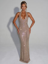 Sirea | Sequin Sleeveless Sheer Panel Midi Dress