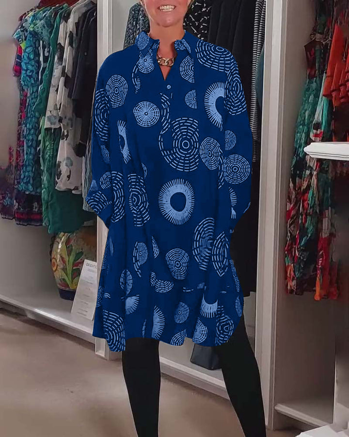 Geometric Print Lapel Casual Dress