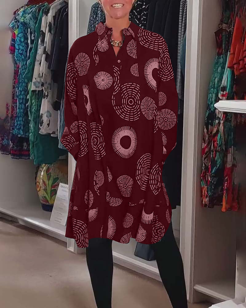 Geometric Print Lapel Casual Dress