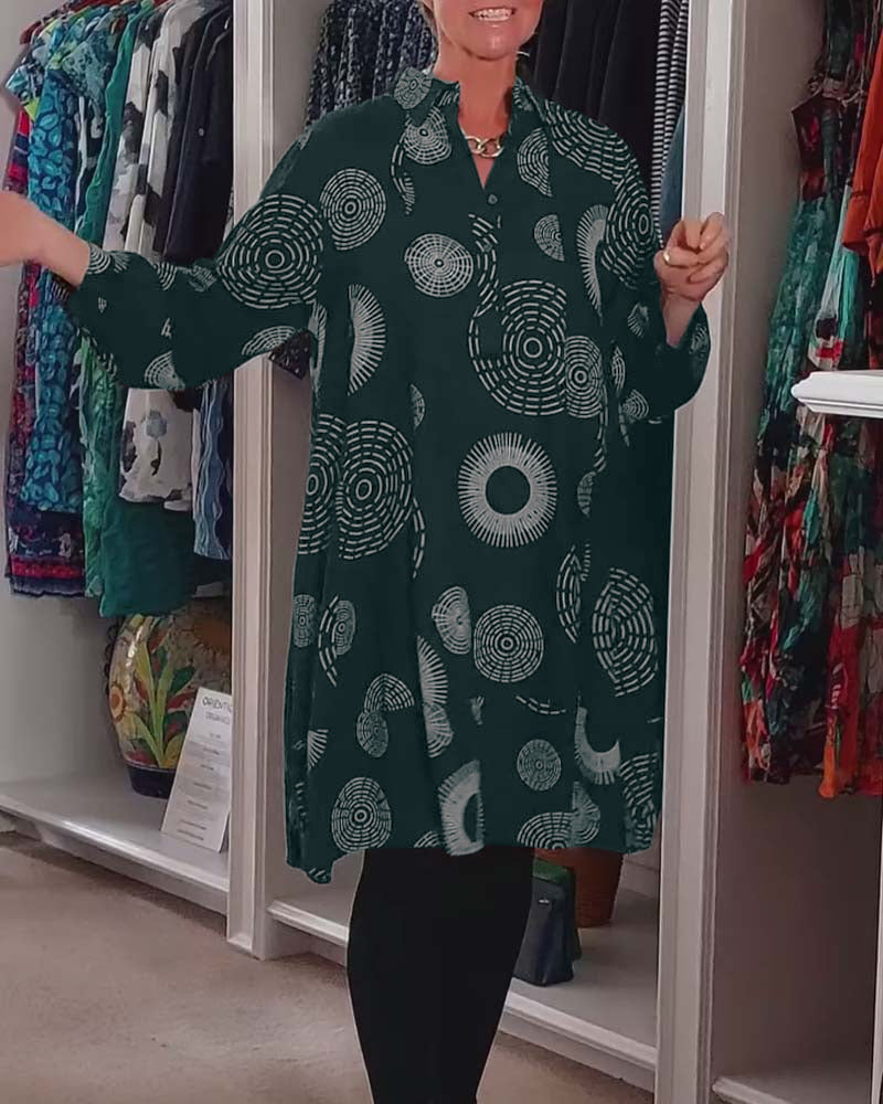 Geometric Print Lapel Casual Dress