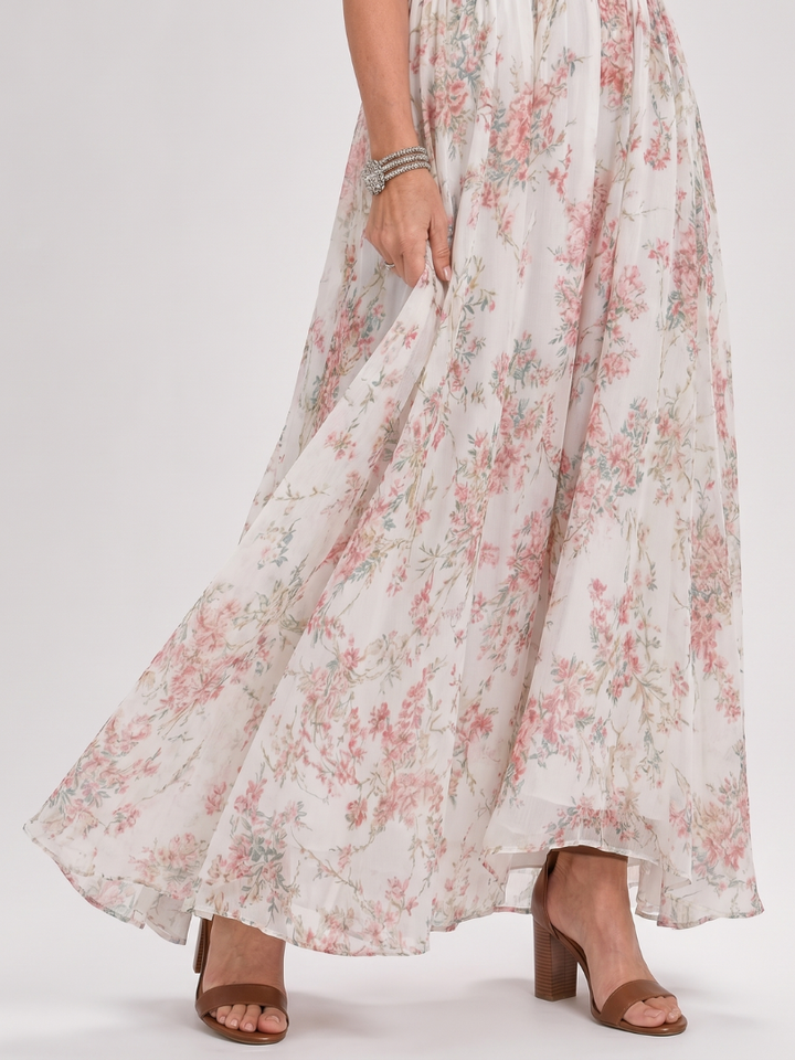 Guinevere | Floral Print Flowing Skirt Midi Dress