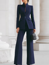 Celeste | Women's Stand Collar Blazer & Wide Leg Pants Suit Set