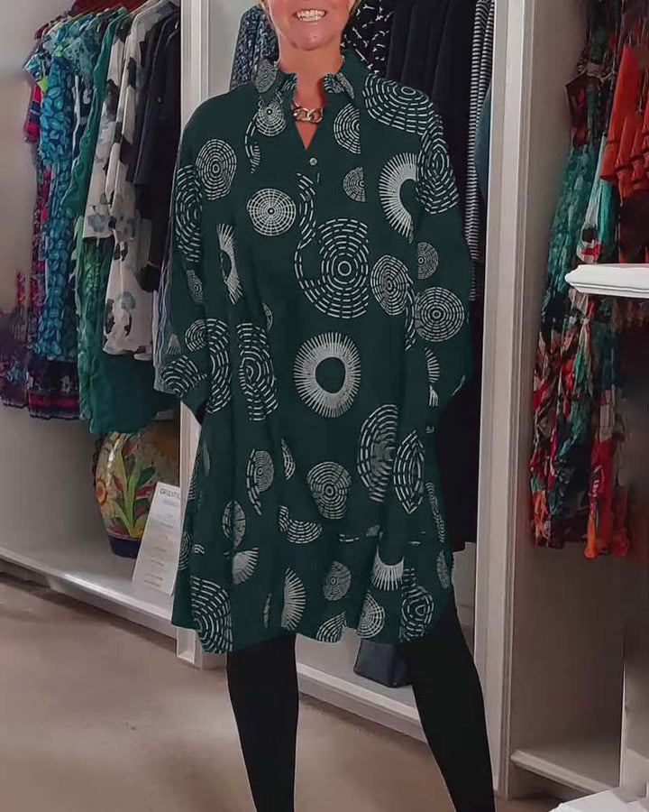 Geometric Print Lapel Casual Dress