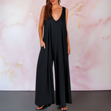 Onyx | Women's V-Neck Sleeveless Wide Leg Jumpsuit with Pockets