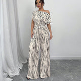 Zara | Women's Printed Wide Leg Jumpsuit One Shoulder Belted