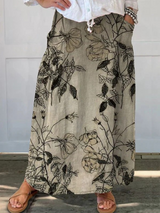 Kisses | Retro Floral Art Elastic waistband Pocket Skirt