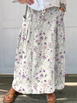 Eloisa | Vintage Floral Art Elastic waistband Pocket Skirt