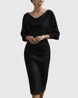 Beatrix | Women's Cowl Neck Long Sleeve Midi Dress