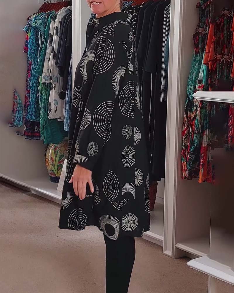 Geometric Print Lapel Casual Dress