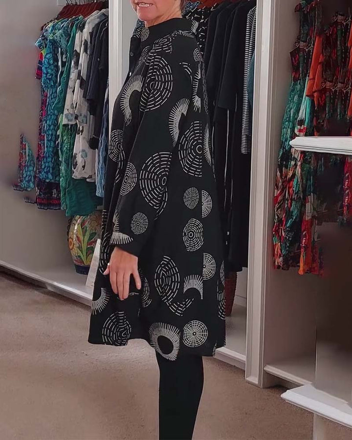 Geometric Print Lapel Casual Dress