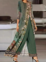 Jade | Women's Floral Print Two-Piece Set Long Top & Wide Leg Pants