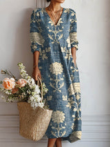 Juniper | Women's Floral V-Neck Long Sleeve Midi Dress