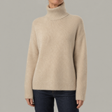 Women's Relaxed Turtleneck Sweater, High Folded Collar, Drop Shoulders, Casual