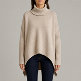 Women's Oversized Turtleneck Sweater, High Low Hem with Side Splits, Casual