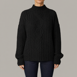 Women's Oversized Chunky Cable Knit Sweater, High Mock Neck, Drop Shoulders