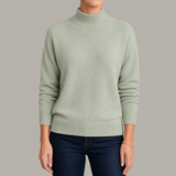 Women's Fine Knit Turtleneck Sweater, Folded Collar, Relaxed Fit, Office and Casual
