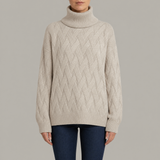 Women's Oversized Basketweave Knit Turtleneck Sweater, Long Sleeves