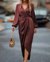 Theodora | Women's Long Sleeve Wrap Midi Dress