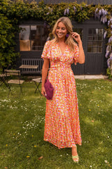 Tova | Women's V-Neck Floral Short Sleeve Maxi Dress